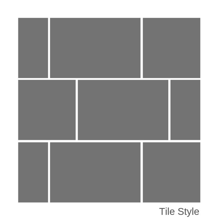 Modern grey tile pattern with various square and rectangular shapes, minimalist tile design concept with text 'Tile Style'